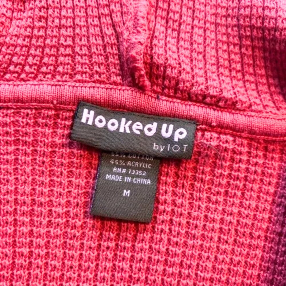 Hooked Up by IOT Vintage Y2K Red Cropped Waffle Hoodie Size Medium - Picture 6 of 8